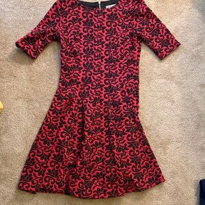 Danny & Nicole Elegant Red and Black Patterned Long Sleeve Dress